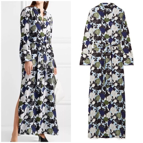 Equipment Britten Silk Maxi Shirt Dress Floral Navy Green Size Small - Picture 1 of 5